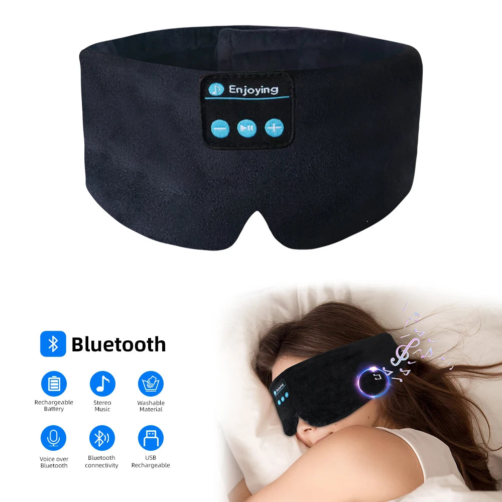 Soft Bluetooth Sleep Mask Wireless Headphones for Sleep Travel Meditation Side Sleeper Blackout Eye Mask Washable Adjustable