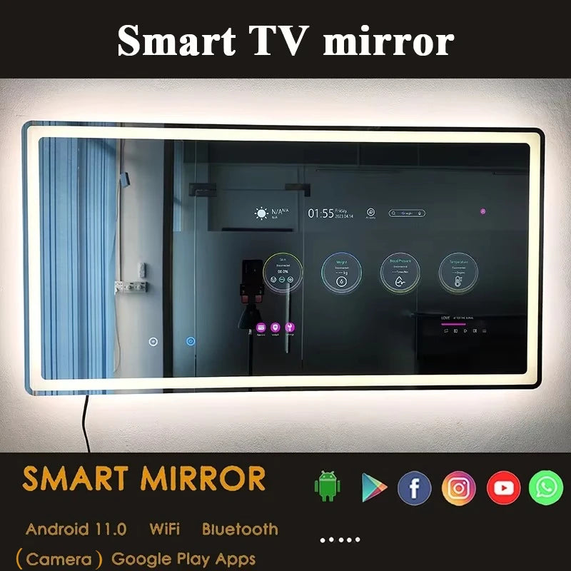 Customized Smart Magic Mirror Full Function Glass Smart Android Tv Mirror Smart Led Bathroom Mirror with Touch Screen Hotel