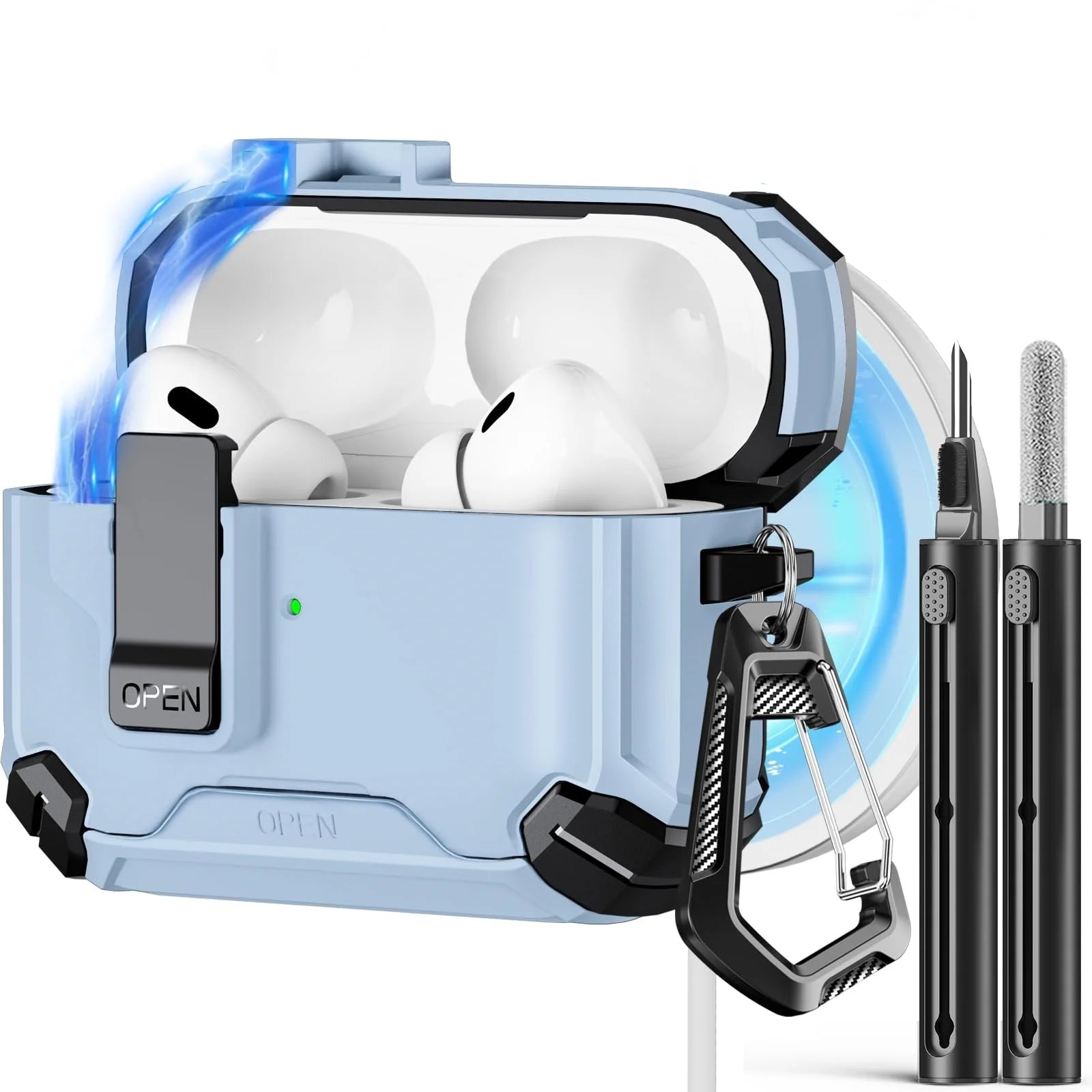 Magnetic Auto Lock Case for AirPods Pro 3 Phone Stand Case Cover with Cleaning Kit & Keychain Protective Case for AirPods Pro 3
