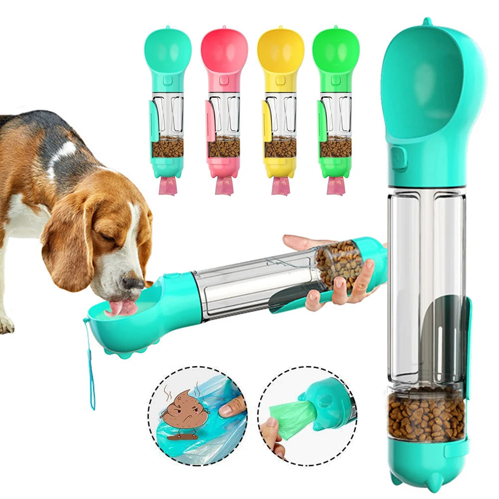 Portable Multifunction Dog Water Bottle Food Feeder Pet Travel Drinking Bowl Poop Dispenser Leak-proof Puppy Waterer Bottle