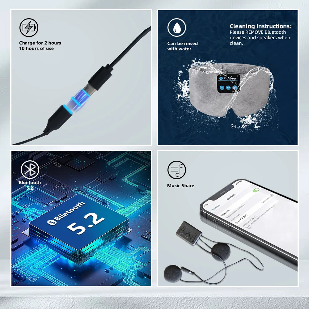 Soft Bluetooth Sleep Mask Wireless Headphones for Sleep Travel Meditation Side Sleeper Blackout Eye Mask Washable Adjustable