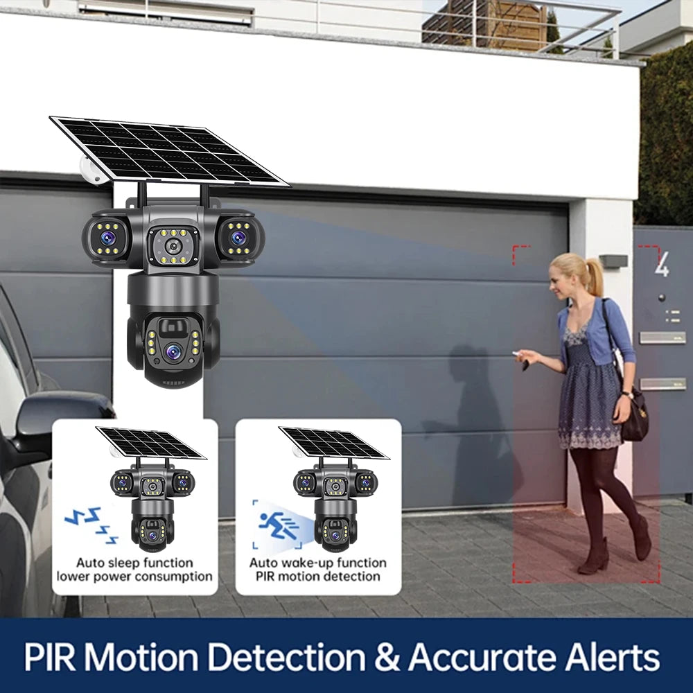 V380 Pro 15MP 6K 10X Zoom Triple Lens 4G Solar Outdoor Three Screen PIR Motion Detection Security CCTV Camera