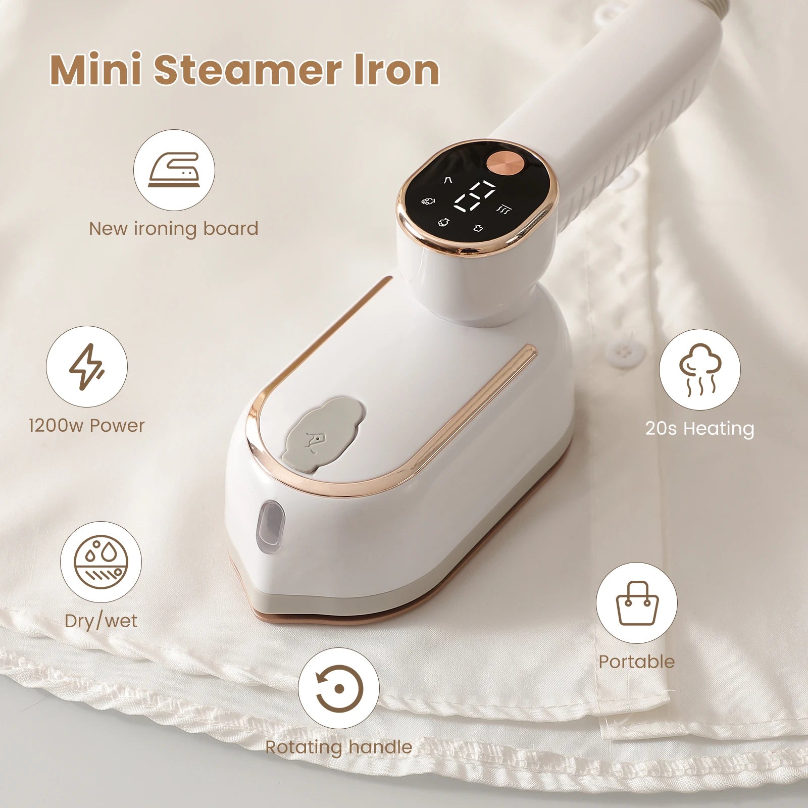 Portable mini steam iron with four temperature control and high-power rotating handheld ironing machine.