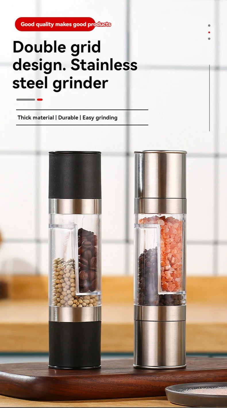 Salt and Pepper Grinder 2 in 1 Manual Stainless Steel Salt Pepper Mills with Adjustable Ceramic Grinding Spice Mill Kitchen Tool
