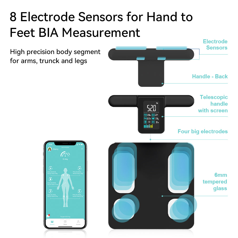 Smart 8 Electrode Scale Bioimpedance Electronic Digital Weight Balance Fat Body Water Muscle Mass BMI Composition Scale